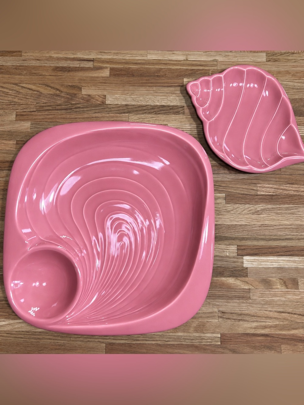 Vintage Pink Ceramic Chip & Dip Set Japan | Shell Serving Dish | Retro Pink Part